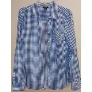 U.S. Polo Assn Long Sleeve Button Down Shirt Large Blue Gingham Plaid Pre-Owned